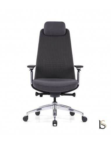 siège ergonomique en tissu avec accoudoirs et têtière