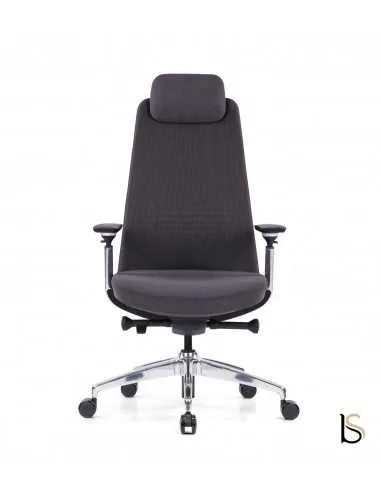 siège ergonomique en tissu avec accoudoirs et têtière
