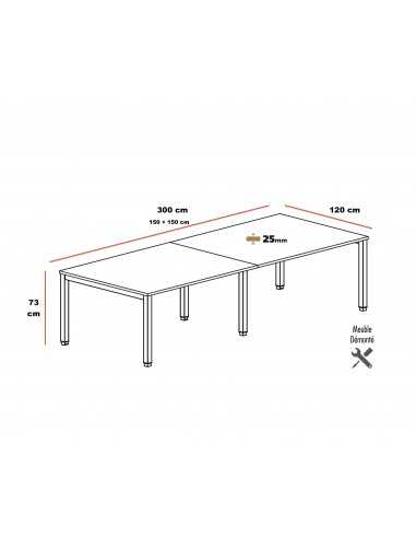 Dimensions table réunion de 3 mètres Tempo - Mobel Linea