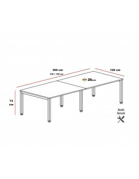 Dimensions table réunion de 3 mètres Tempo - Mobel Linea