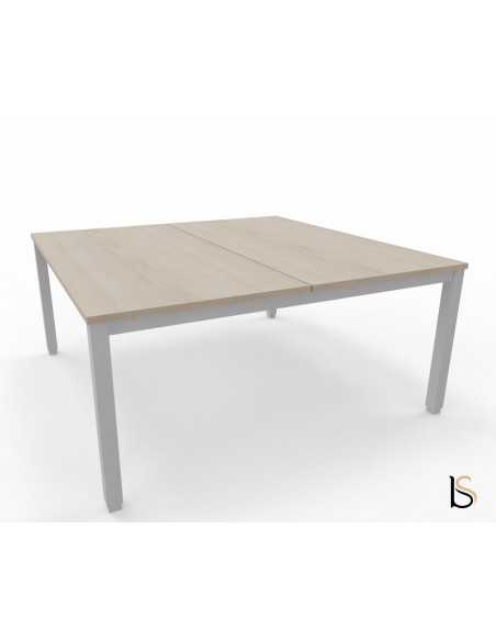 Bureau bench 2 personnes Tempo - Mobellinea acacia clair piètement gris alu