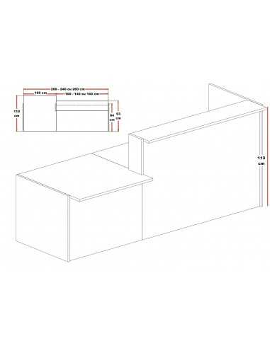 dimensions banque d'accueil bi-color Torino avec accès PMR - Arteco