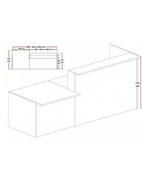 dimensions banque d'accueil bi-color Torino avec accès PMR - Arteco