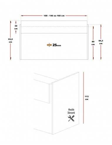 dimensions de la banque d'accueil Torino Plus Arteco