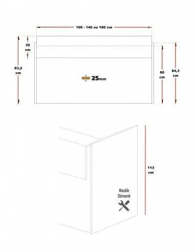 dimensions de la banque d'accueil Torino Plus Arteco
