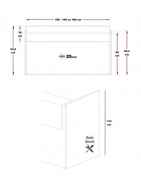 dimensions de la banque d'accueil Torino Plus Arteco