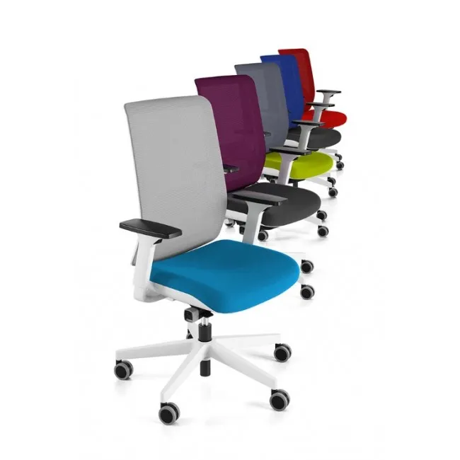 Siège de bureau Wi-Max finition blanc avec dossier résille de couleur - SOKOA