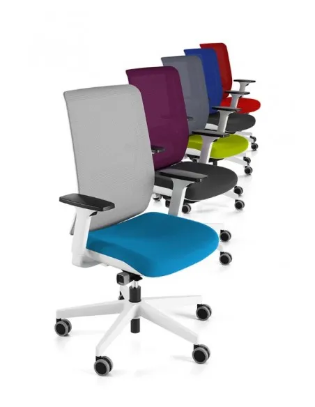 Siège de bureau Wi-Max finition blanc avec dossier résille de couleur - SOKOA