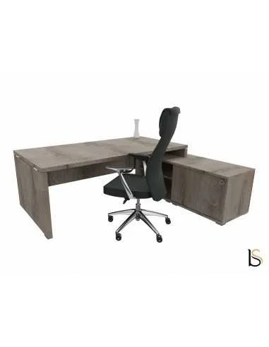 bureau de direction angle à droite TAK - Mobel Linea avec meuble de rangement coloris chêne grisé