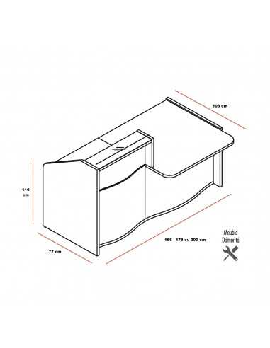 dimensions de la banque d'accueil design MDD modèle vague avec accès PMR intégré