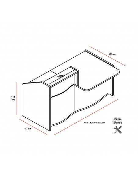 dimensions de la banque d'accueil design MDD modèle vague avec accès PMR intégré