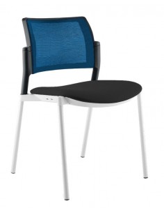 Chaise de réunion 4 pieds AMETS coque blanche, dossier résille de couleur – Sokoa