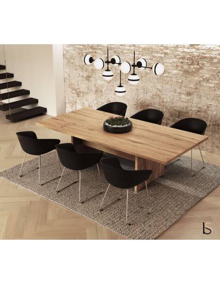 Table de réunion TAK Mobel Linea chêne veiné forme rectangulaire avec plateau épais.