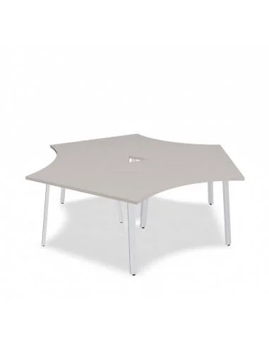 bureau 3 personnes mdd beige, pieds blanc