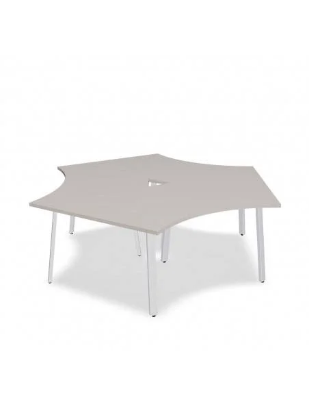 bureau 3 personnes mdd beige, pieds blanc