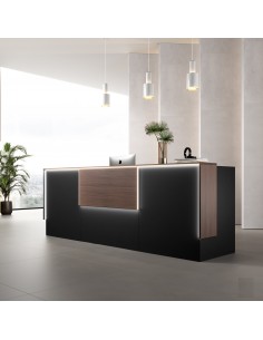 Banque d'accueil lumineuse Ega Dellarovere. Coloris noir avec partie supérieure chêne foncé