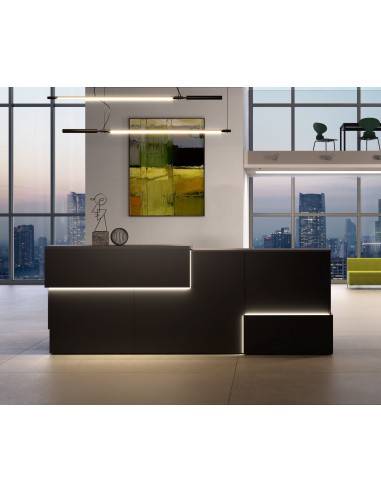 Magnifique comptoir d'accueil lumineux Mitis Dellarvere, finition mélaminé coloris noir