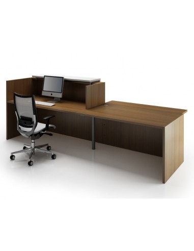 Banque d’accueil Z2 coloris Noyer Canaletto avec accès PMR à droite ou à gauche.