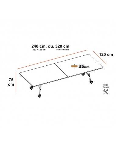 dimensions de la table de coworking serinity de chez Quadrifoglio