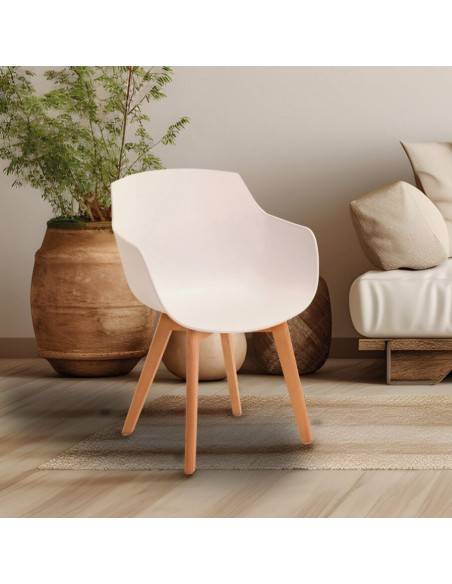 chaise d'accueil en plastique et bois