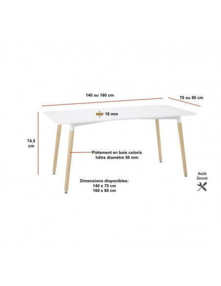 dimensions de la table multi-usages blanche avec pieds en bois style scandinave