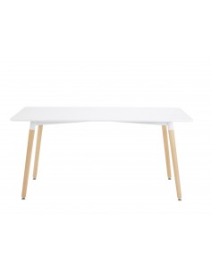 table multi-usages blanche avec pieds en bois style scandinave