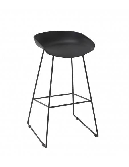 Tabouret de bar Malaga avec repose-pieds en métal noir et assise en polypropylène noir