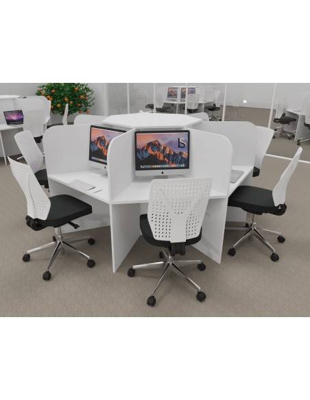 Bureau call center 7 places mobel linea version mélaminé blanc