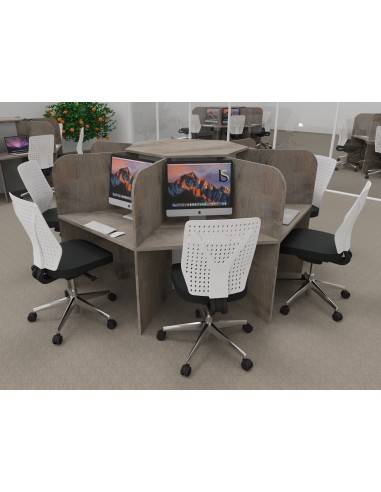 Bureau call center 7 places mobel linea version mélaminé chêne grisé
