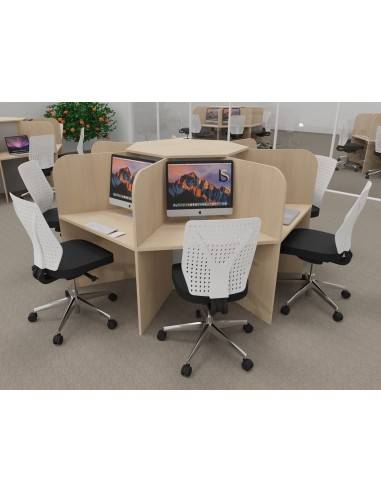 Bureau call center 7 places mobel linea version mélaminé chêne moyen