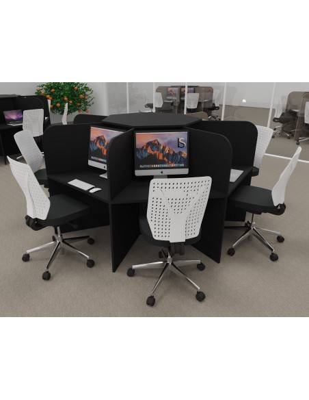 Bureau call center 7 places mobel linea version mélaminé noir