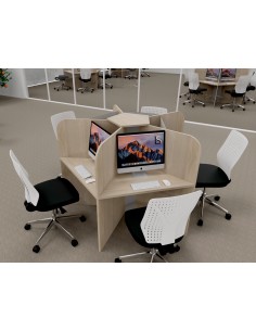 Bureau call center 5 places en mélaminé coloris acacia clair.