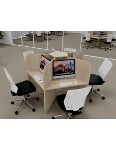 Bureau call center 5 places en mélaminé coloris acacia clair.