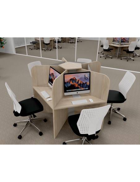 Bureau call center 5 places en mélaminé coloris acacia clair.
