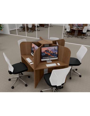 Bureau call center 5 places en mélaminé coloris acacia foncé. Mobel Linea.