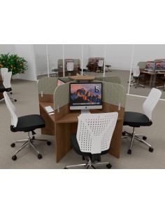 Bureau call center 5 places bois mélaminé acacia foncé, cloisons acoustiques beige