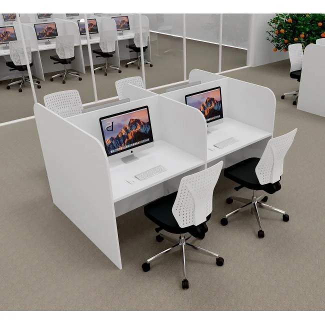 Bureau centre d'appel 4 places mobel linea en bois mélamine coloris blanc