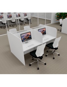 Bureau centre d'appel 4 places mobel linea en bois mélamine coloris blanc