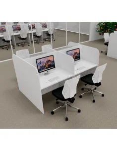 Bureau centre d'appel 4 places mobel linea en bois mélamine coloris blanc