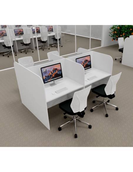 Bureau centre d'appel 4 places mobel linea en bois mélamine coloris blanc