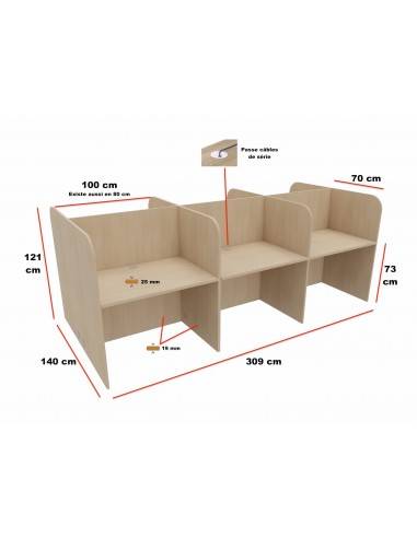 dimensions Bureau centre d'appels 6 personnes, version double en bois Mobel Linea