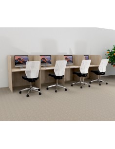 Bureau 4 personnes version murale pour centre d'appel Mobel Linea Call en bois coloris acacia clair