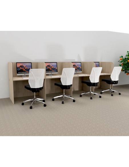 Bureau 4 personnes version murale pour centre d'appel Mobel Linea Call en bois coloris acacia clair