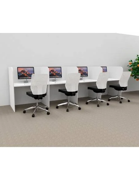 Bureau 4 personnes version murale pour centre d'appel Mobel Linea Call en bois coloris blanc