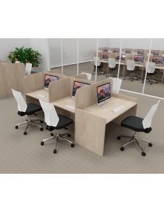 Bureau 5 places pour centre d'appels avec poste superviseur Mobel Linea en bois coloris acacia clair