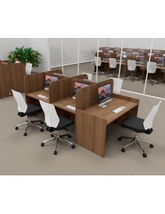 Bureau 5 places pour centre d'appels avec poste superviseur Mobel Linea en bois coloris acacia foncé