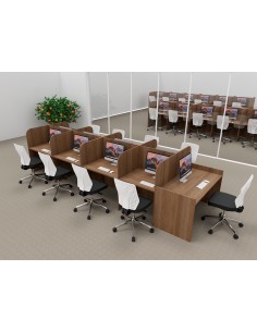 Bureau de centre d'appel 9 personnes avec poste pour superviseur Mobel Linea coloris acacia foncé