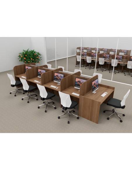 Bureau de centre d'appel 9 personnes avec poste pour superviseur Mobel Linea coloris acacia foncé