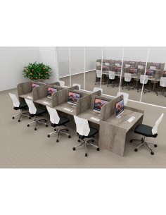 Bureau de centre d'appel 9 personnes avec poste pour superviseur Mobel Linea coloris chêne veiné
