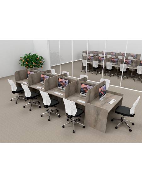 Bureau de centre d'appel 9 personnes avec poste pour superviseur Mobel Linea coloris chêne veiné